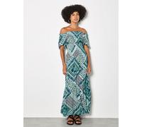 Maxikleid APRICOT "Maxikleid im Boho Stil", Damen, Gr. L (40), N-Gr, blau, gewebt, Obermaterial: 100% Viskose LENZING ECOVERO CV LenzEcov., gemustert, Puffärmel Elastisch, Kleider Maxikleid, mit Folk-