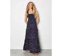 Maxikleid APRICOT "Maxikleid mit Smokarbeit und zierlichem Blumenmuster", Damen, Gr. XL (42), N-Gr, blau (navy), gewebt, Obermaterial: 100% Viskose LENZING ECOVERO CV LenzEcov., Kleider Maxikleid, mit