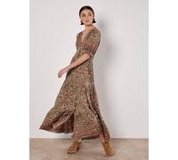 Maxikleid APRICOT "Sarasa Maxikleid", Damen, Gr. M (38), N-Gr, grün (khaki), gewebt, Obermaterial: 100% Viskose CV., gemustert, normal, V-Ausschnitt, Puffärmel, Kleider Maxikleid, mit Blumenmuster (59