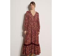 Maxikleid APRICOT "Paisley-Blumen-Kleid in langer Länge", Damen, Gr. S (36), N-Gr, rot (burgund), gewebt, 100% Viskose CV., geblümt, Modisch, V-Ausschnitt, Ärmelbündchen, Kleider Maxikleid, mit Spitze