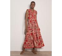 Partykleid APRICOT "Schimmerndes Midaxi-Kleid", Damen, Gr. S (36), N-Gr, rot, gewebt, Obermaterial: 98% Baumwolle CO. 2% sonstige Fasern AF., bedruckt, normal, V-Ausschnitt, Kleider Partykleid, mit Sc