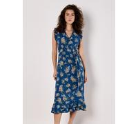 Midikleid APRICOT "Midikleid", Damen, Gr. L (40), N-Gr, blau, Obermaterial: 100% Viskose CV., geblümt, normal, V-Ausschnitt, Fledermausärmel, Kleider Midikleid, mit Rüschen und Bindegürtel (71232232-4