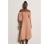 Maxikleid APRICOT "Langes Kleid mit Bardot-Ausschnitt", Damen, Gr. L (40), N-Gr, orange (peach), gewebt, Obermaterial: 83% Viskose CV. 17% Leinen LI., uni, Puffärmel, Kleider Maxikleid, mit Raffungen 