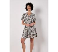 Druckkleid APRICOT "Druckkleid", Damen, Gr. L (40), N-Gr, weiß (stein), gewebt, Obermaterial: 73% Viskose CV. 27% Leinen LI., bedruckt, normal, V-Ausschnitt, Kleider Druckkleid, mit Smokdetails (78847