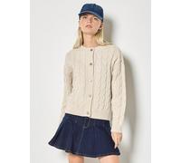 Cardigan APRICOT "Strickjacke mit Knopfleiste", Damen, Gr. L (40), beige (stein), Strick, Obermaterial: 60% Baumwolle CO. 40% Polyacryl PAN., Modisch, figurumspielend, Rundhals, Gerippt, Strickjacken,