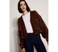 Cardigan APRICOT "Grobe Strickjacke mit Kirschmuster", Damen, Gr. S (36), braun, Strick, Obermaterial: 100% Polyester PES., Modisch, figurumspielend, Gerippt, Strickjacken, und Häkelverzierung (228756