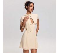 Aprikosenfarbenes elegantes tropisches Cocktail-Minikleid aus Chiffon für Damen, mit Schmetterlings-Schleife, figurbetonigt, im französischen Stil, Ch