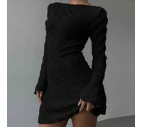 Aprikot gestricktes Jacquard Rückenfreies Minikleid mit Bindeträgern