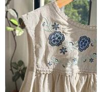 Aprikot lässig Kleid für Mollige Damen, 100% Baumwolle besticktes ärmelloses Kleid