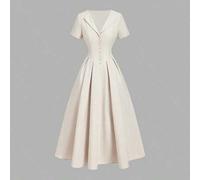 Aprikot plissiertes Midi-Kleid mit Kragen