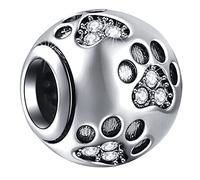 April Geburtsstein Dog Paw Print Charms passen Pandora Geburtstag Armband, 925 Sterling Silber Hund Pfote Druck Perlen mit Kristallen wie Football, Geschenke für Tierliebhaber/Familie