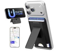 APTMAPT MagSafe Wallet Works with Apple Find My, 5 Card RFID Holder with Stand Also Grip, Strong Magnetic Wallet for iPhone 17/16/15/14/13/12 Pro Max Air Plus, Wireless Charging, Schwarze Kohlefaser