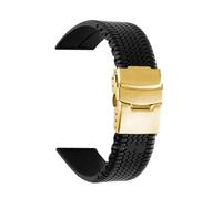 APVMFMKLTG 20 mm 22 mm 24 mm weiches Silikon-Armband, schwarzes Reifenmuster, Sport-Gummi-Armband, wasserdichte Metallfaltschließe, Universal-Armband(Black-gold,24mm)