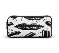 AQRJLPM Cooles schwarzes Federmäppchen für Lippenstifte, Lippen, großes Fassungsvermögen, einfache Marker-Tasche, tragbar, ästhetischer Reißverschluss, Federmäppchen