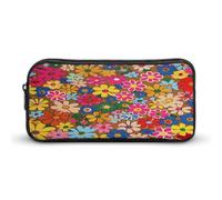 AQRJLPM Federmäppchen im hellen Blumenstil, großes Fassungsvermögen, einfache Markertasche, tragbares, ästhetisches Federmäppchen mit Reißverschluss