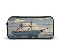 AQRJLPM Federmäppchen im Vintage-Stil, nautisches Schiff, großes Fassungsvermögen, einfache Markertasche, tragbar, ästhetischer Reißverschluss, Federmäppchen