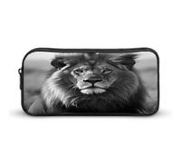 AQRJLPM Federmäppchen mit afrikanischem Löwen, großes Fassungsvermögen, einfache Markertasche, tragbar, ästhetisch, mit Reißverschluss, Schwarz und Weiß