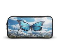 AQRJLPM Federmäppchen mit blauem Schmetterling und Wolken, großes Fassungsvermögen, einfache Markertasche, tragbar, ästhetischer Reißverschluss, Federmäppchen