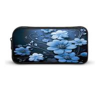 AQRJLPM Federmäppchen mit blauen Blumen, großes Fassungsvermögen, einfache Markertasche, tragbar, ästhetischer Reißverschluss, Federmäppchen