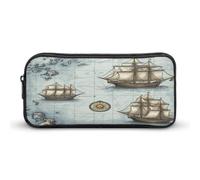 AQRJLPM Federmäppchen mit Bootskarte, großes Fassungsvermögen, einfache Markertasche, tragbar, ästhetisches Federmäppchen mit Reißverschluss