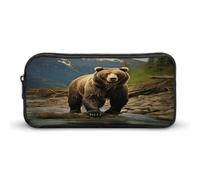 AQRJLPM Federmäppchen mit braunem Bär, großes Fassungsvermögen, einfache Markertasche, tragbar, ästhetischer Reißverschluss, Federmäppchen