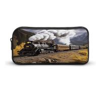 AQRJLPM Federmäppchen mit Dampflokomotive und Zug, großes Fassungsvermögen, einfache Markertasche, tragbar, ästhetisches Federmäppchen mit Reißverschluss