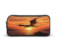 AQRJLPM Federmäppchen mit fliegendem Drachen, Motiv: Meeres-Sonnenuntergang, großes Fassungsvermögen, einfache Marker-Tasche, tragbar, ästhetischer Reißverschluss, Federmäppchen