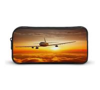 AQRJLPM Federmäppchen mit Flugzeug bei Sonnenuntergang, großes Fassungsvermögen, einfache Markertasche, tragbar, ästhetischer Reißverschluss, Federmäppchen