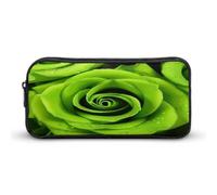 AQRJLPM Federmäppchen mit grüner Rose, großes Fassungsvermögen, einfache Markertasche, tragbar, ästhetischer Reißverschluss, Federmäppchen