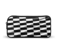 AQRJLPM Federmäppchen mit karierter Flagge, großes Fassungsvermögen, einfache Marker-Tasche, tragbar, ästhetischer Reißverschluss, Schwarz / Weiß