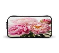 AQRJLPM Federmäppchen mit Pfingstrosen, Blumen, große Kapazität, einfache Markertasche, tragbar, ästhetischer Reißverschluss, Federmäppchen