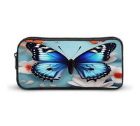 AQRJLPM Federmäppchen mit Schmetterlings- und Blumenmotiv, großes Fassungsvermögen, einfache Markertasche, tragbar, ästhetischer Reißverschluss, Federmäppchen