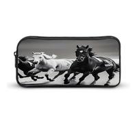 AQRJLPM Federmäppchen mit schwarzem und weißem Pferde-Motiv, großes Fassungsvermögen, einfache Marker-Tasche, tragbar, ästhetischer Reißverschluss, Federmäppchen