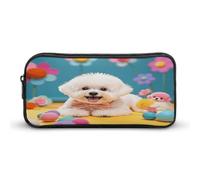 AQRJLPM Federmäppchen mit süßem Bichon-Frisé-Motiv, großes Fassungsvermögen, einfache Marker-Tasche, tragbar, ästhetisches Federmäppchen mit Reißverschluss