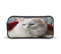 AQRJLPM Federmäppchen mit weißer Katze, großes Fassungsvermögen, einfache Markertasche, tragbar, ästhetischer Reißverschluss, Federmäppchen