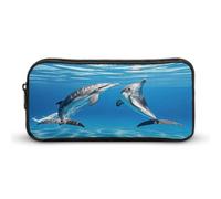 AQRJLPM Federmäppchen mit zwei Delfinen, großes Fassungsvermögen, einfache Markertasche, tragbar, ästhetischer Reißverschluss, Federmäppchen