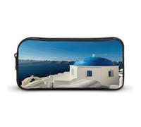 AQRJLPM Santorini Federmäppchen mit griechischer Insel und Meerblick, großes Fassungsvermögen, einfache Markertasche, tragbar, ästhetisches Federmäppchen mit Reißverschluss