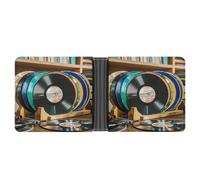 AQRJLPM Vinyl-Schallplatten-Geldbörse mit Geldklammer aus Leder, Bifold Wallet Slim Kreditkartenetui Geschenk für Männer
