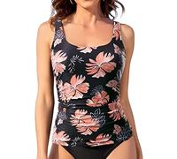 Aqua Eve Tankini-Tops für Damen, Bademode, nur Oberteil, Bauchkontrolle, Badeanzug, Oberteil ohne Unterteil (erhältlich in Plus), Schwarze Blume, XX-Large
