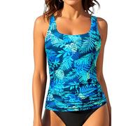 Aqua Eve Tankini-Tops für Damen, Bademode, nur Oberteil, Bauchkontrolle, Badeanzug, Oberteil ohne Unterteil (erhältlich in Plus), Blaue Blätter, 18 Plus