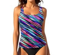 Aqua Eve Tankini-Tops für Damen, Bademode, nur Oberteil, Bauchkontrolle, Badeanzug, Oberteil ohne Unterteil (erhältlich in Plus), Farbe gestreift, XS
