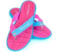 Aqua Speed® Bali Badesandalen (Frauen Zehentrenner Anti-Rutsch-Struktur Schwimmbad Badeurlaub Garten Swimmingpool + UP®-Schlüsselband), Farbe:Pink/Blau;Schuhgröße:40