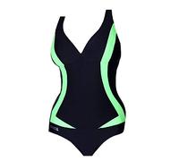 Aqua Speed® Greta Badeanzug Frauen (3 Farbkombinationen Größen 36-48), Farbe:Schwarz-Grün;Größe:46