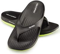 Aqua Speed Herren Badesandalen | Schwarze Zehentrenner Männer | Duschen Sandalen | Badelatschen rutschfest | Duschsandalen | Shower Sandals | Zehenstegsandale | Gr. 41, Schwarz | Alcano