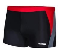 Aqua Speed Kastenbadehose Herren + gratis eBook | Schwimmhose | Retro Badehose Badepants | Strand Badebekleidung | Dario, Gr. L, 16 Black Grey red