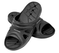 Aqua Speed Schwarze Badepantoletten Florida + Fasertuch | Damen | Herren | Duschsandalen schwarz | Shower Schuhe | Badeschlappen Bademeister Erwachsene | Gr 41