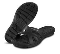Aqua Speed Sommer-Set für Damen | Elastische Latschen Gr. 41 + Mikrofaserhandtuch | Bequeme, Schwarze Badeschuhe | Modell Panama | Ideal für Urlaub und Freizeit