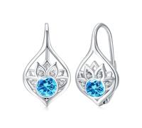 Aquamarin Lotus Ohrringe für Damen 925 Sterling Silber Aquamarin Lotus Blume Ohrringe Leverback Creolen Yoga Schmuck Geschenke für Frauen Damen
