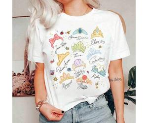 Aquarelle streicheln Disney Prinzessinnen Kronen-T-Shirt, Disney Aurora Ariel Schönheit Cinderella Tiana T-Shirt, Magic Kingdom Disneyland Mädchen Rei