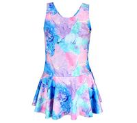 Aquarti Badeanzug Mädchen - Sportlicher Mädchen Badeanzug mit Ringerrücken Print, Farbe: 029B mit Rock/Tie Dye/Blau/Lila/Rosa, Größe: 140